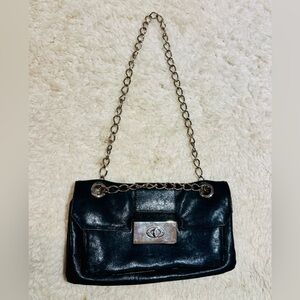 Black Lanvin Leather Shoulder Bag with Silver Chain